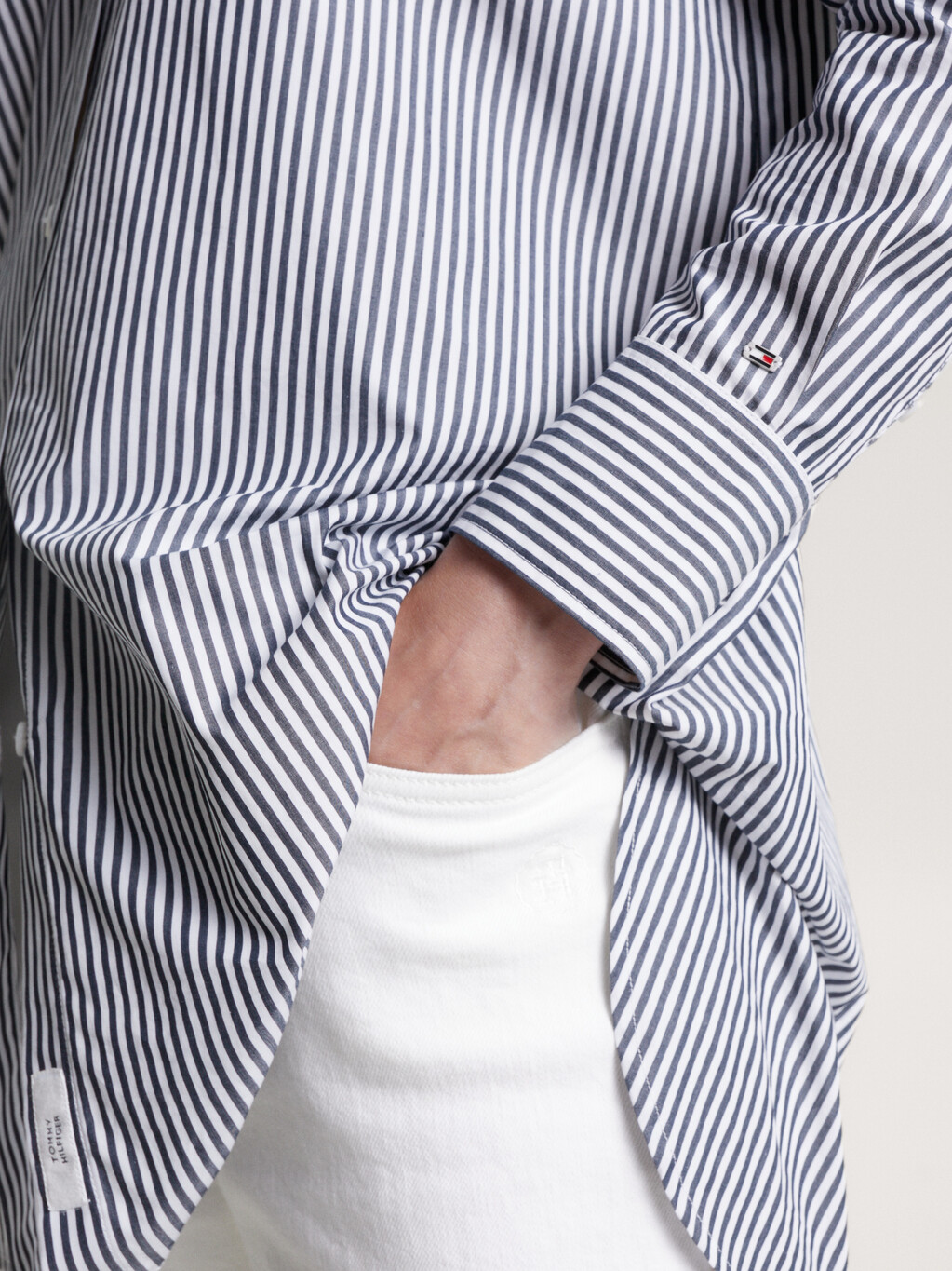 Stripe Relaxed Fit Longline Shirt, Desert Sky/ White, hi-res
