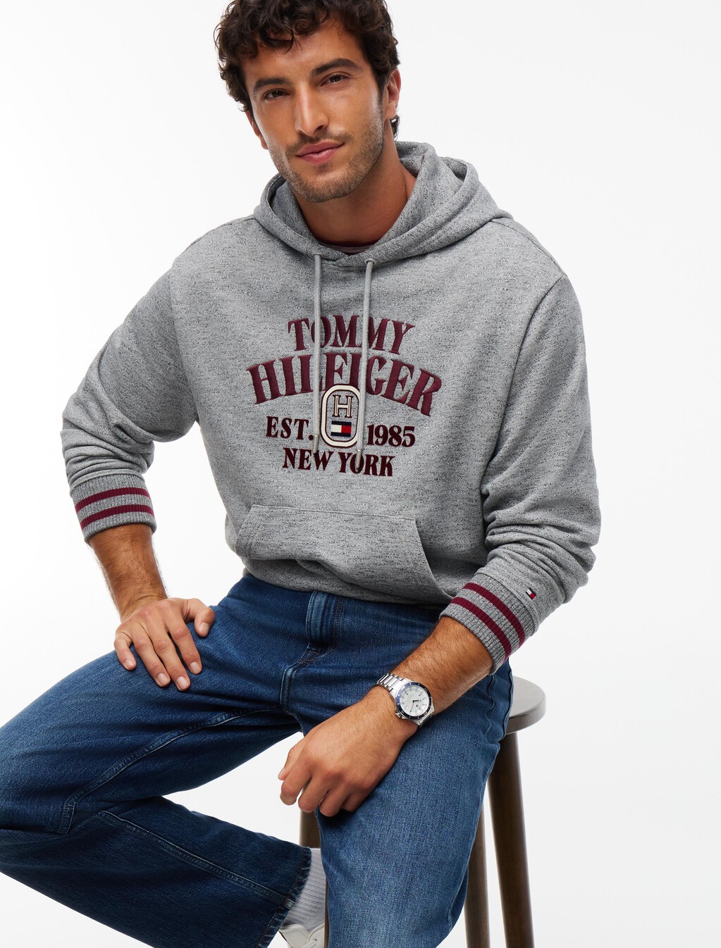 Varsity Logo Embroidery Relaxed Hoody, Light Grey Heather, hi-res