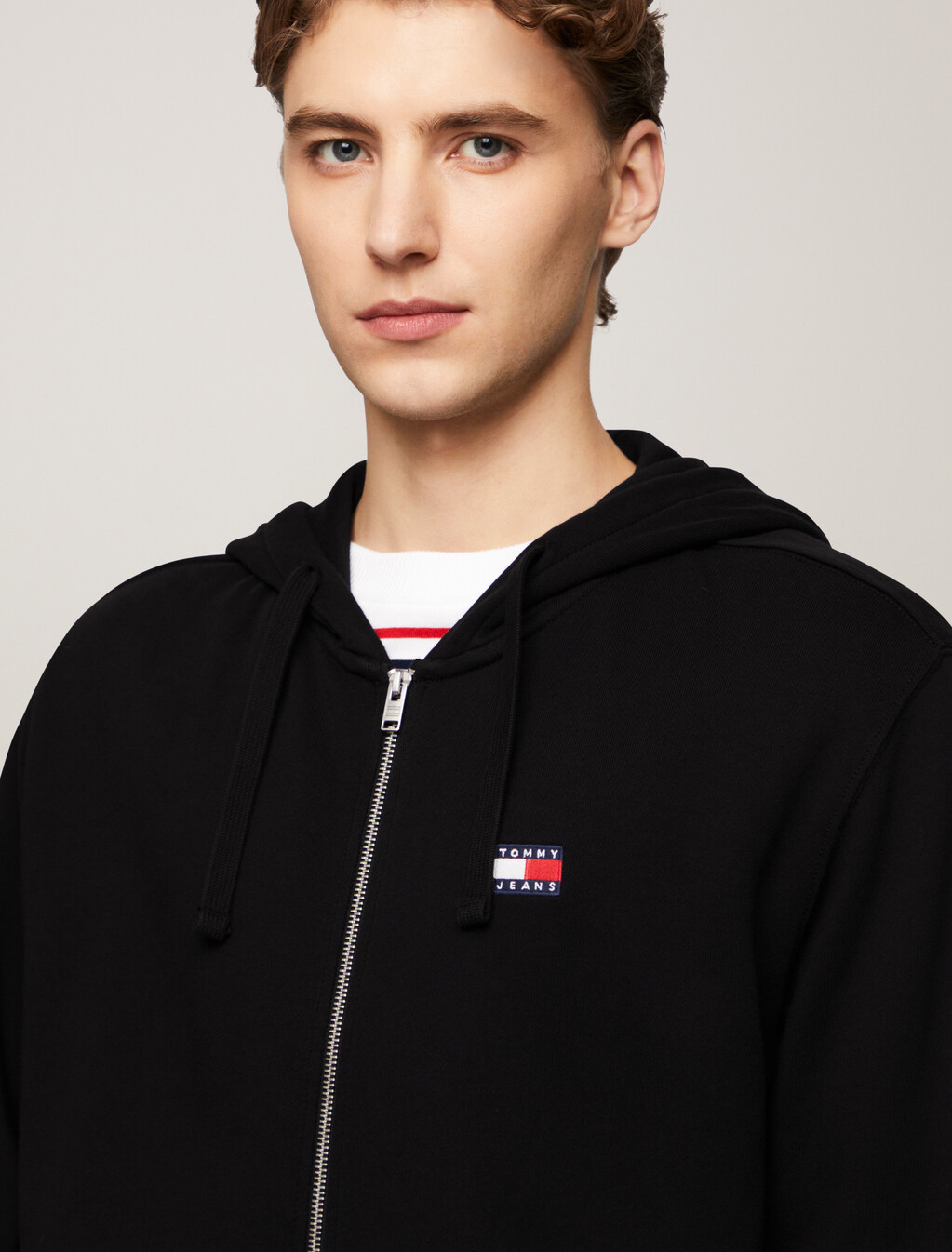 Logo Badge Relaxed Zip Thru Hoodie, Black, hi-res