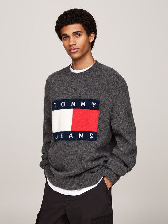 Flag Badge Mélange Jumper With Wool