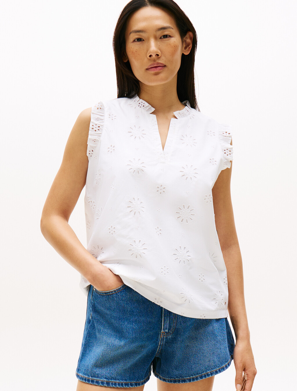 Broderie Anglaise Tank Top, Th Optic White, hi-res