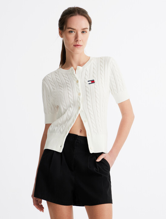 Cable Knit Short Sleeve Cardigan