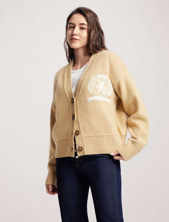 Crest Relaxed Letterman Wool Cardigan
