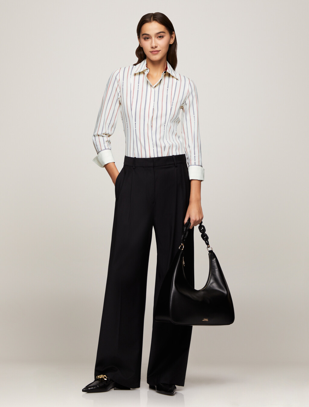 Asia Fit Logo Stripe Slim Shirt, Monotype Stp/ Ancient White, hi-res