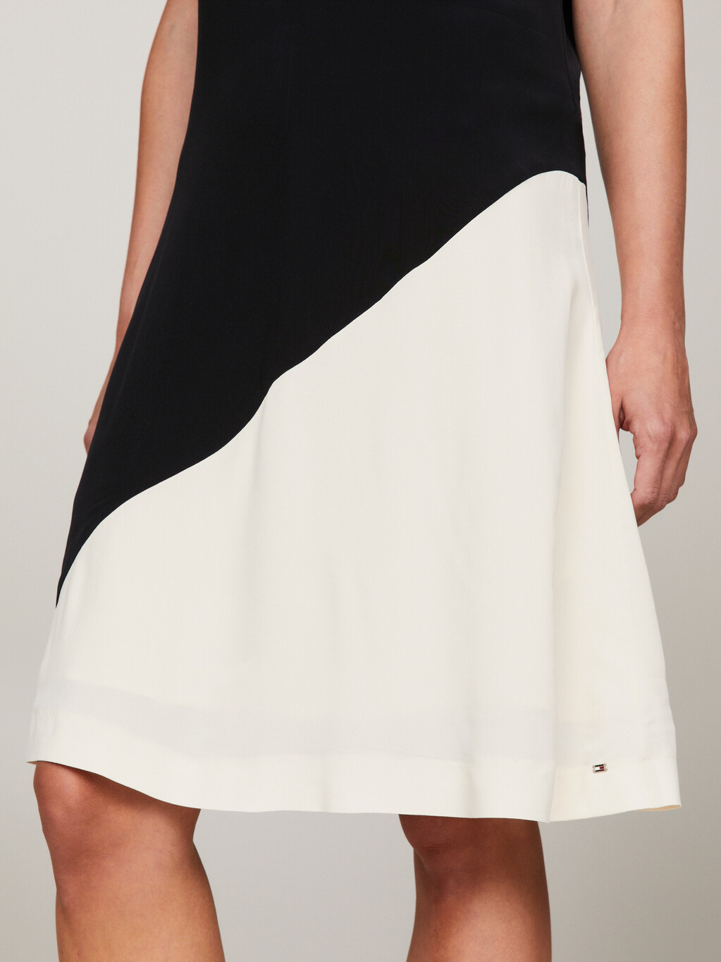 Colour-Blocked Knee Length Dress, Black/ Calico Colorblocked, hi-res