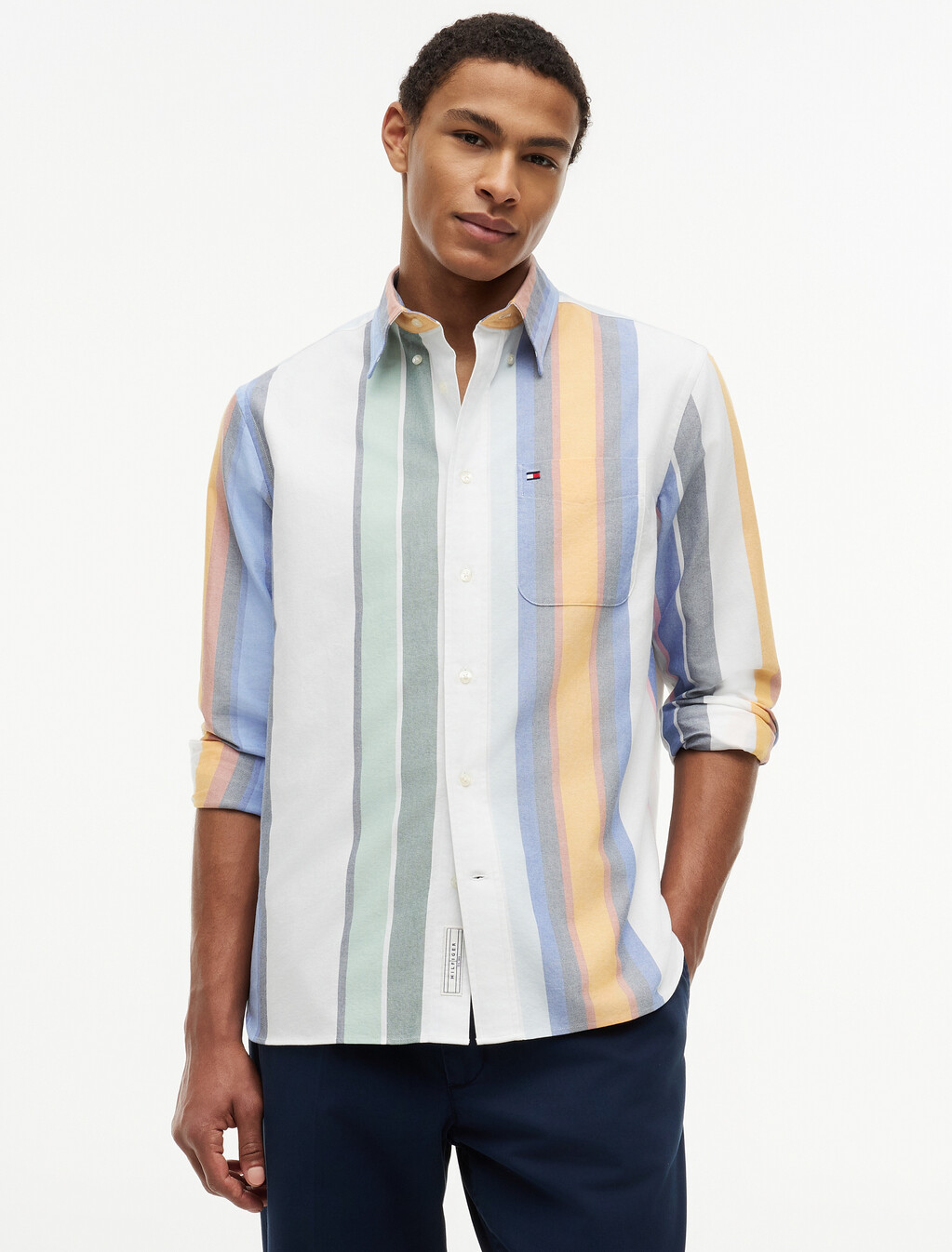 Relaxed Fit Multicolour Stripe Oxford Shirt, White / Stripe, hi-res