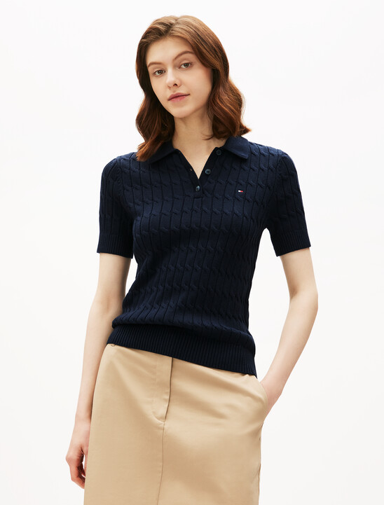 Cable Knit Short Sleeve Polo