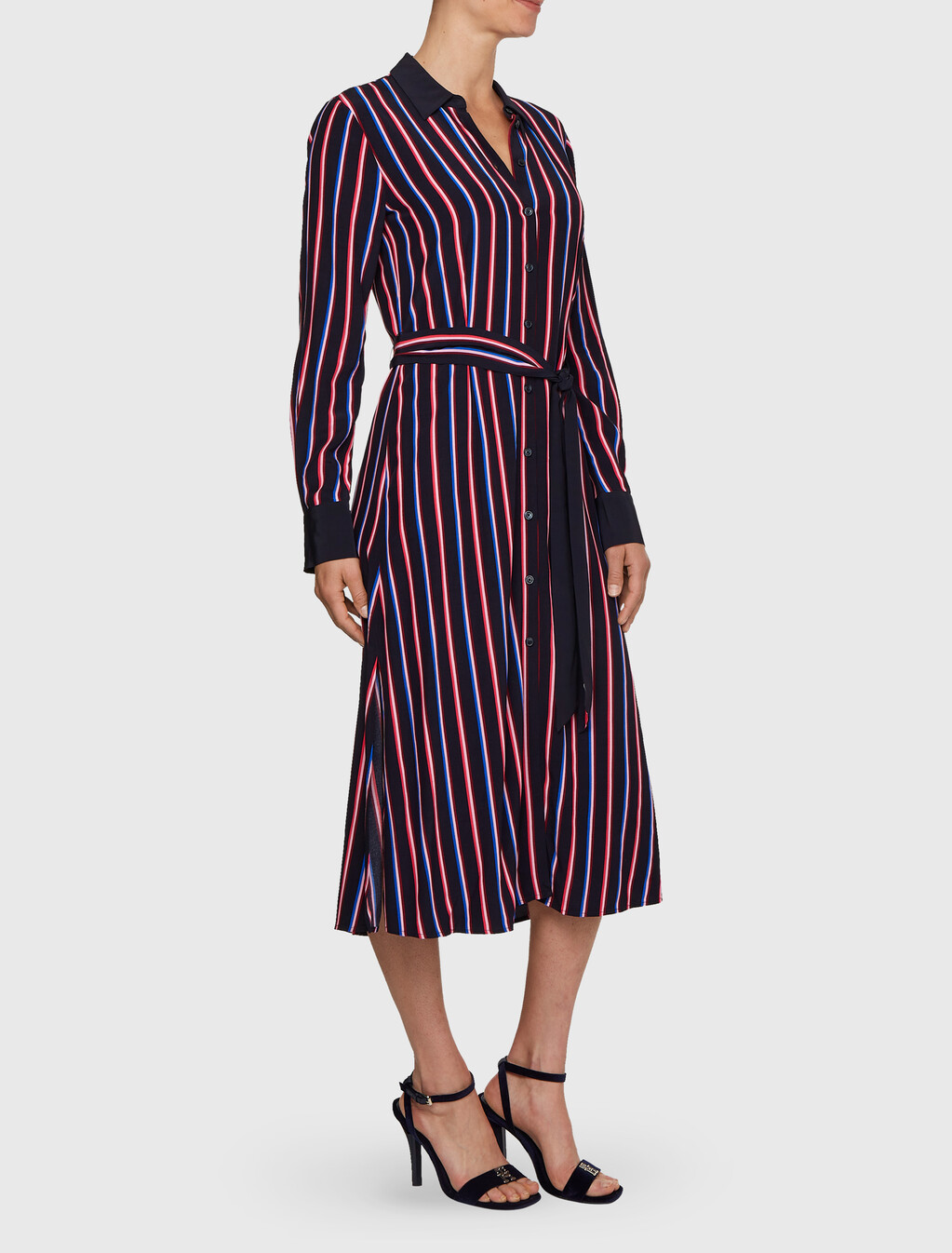 Viscose Stripe Midi Shirt Dress, Mini Pop Stripe, hi-res