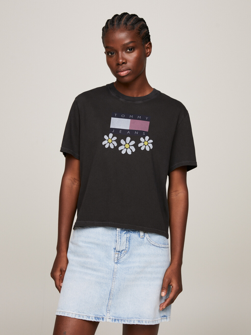 Daisy Graphic Boxy Fit T-Shirt, Black, hi-res