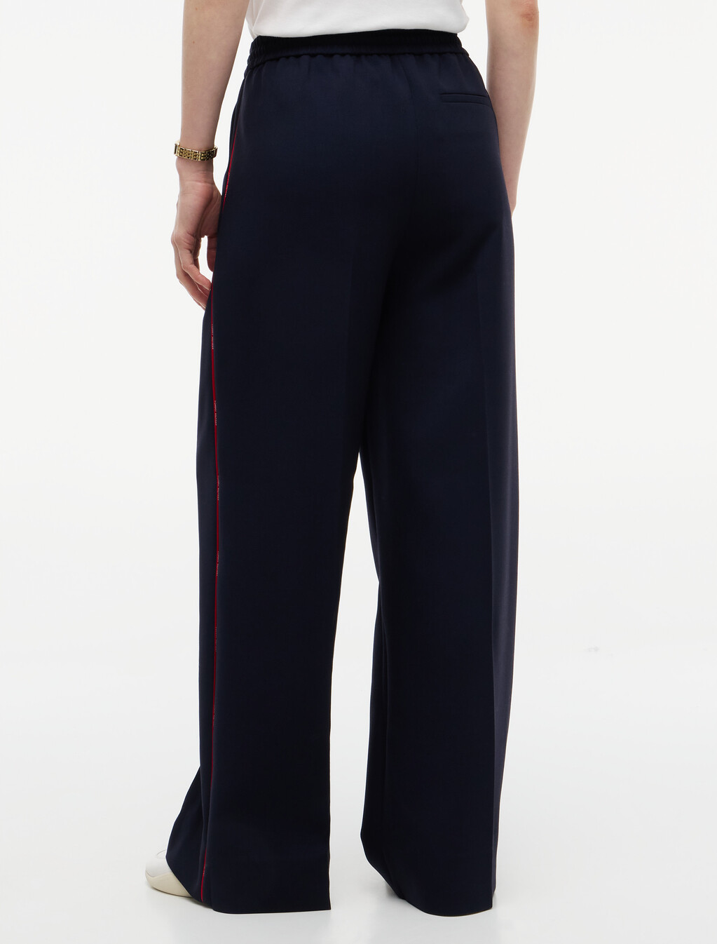 Global Stripe Drawstring Wide Leg Trousers, Dark Blue, hi-res
