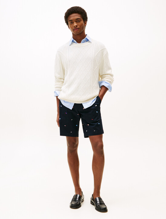 Flag Embroidery Slim Chino Shorts