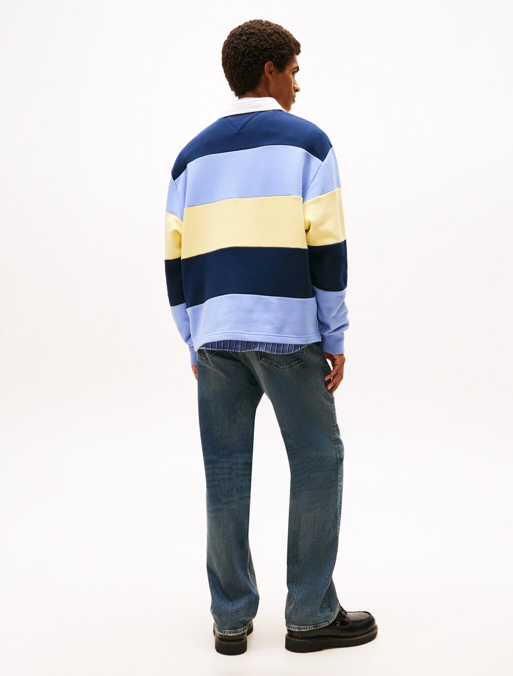 Tommy Badge Stripe Relaxed Rugby Shirt, D N Navy/Nordic Iris/Citronella, hi-res
