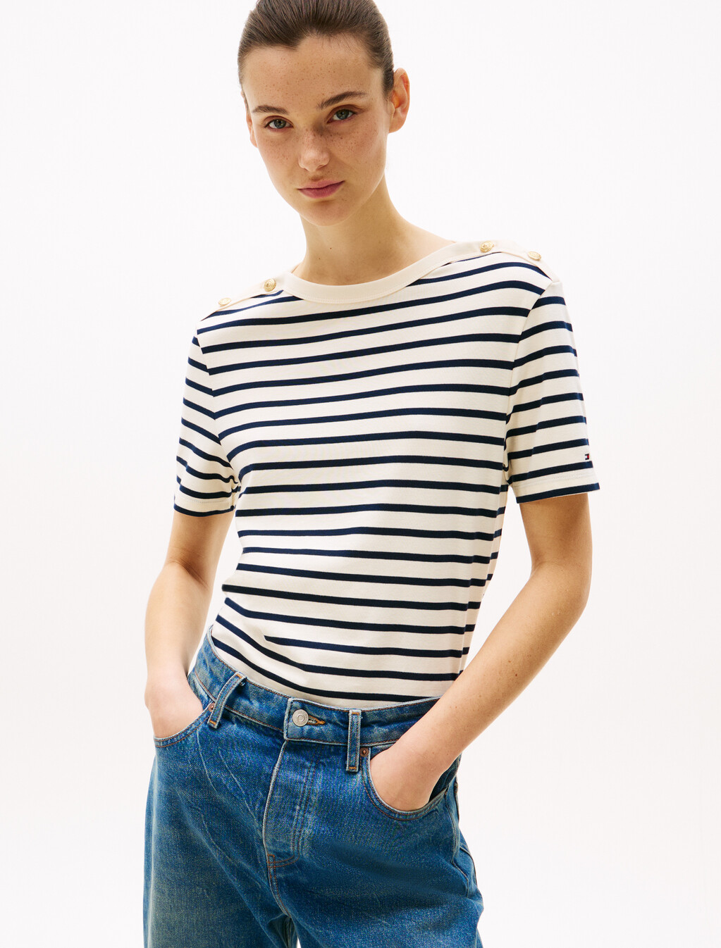 Stripe Boat Neck Relaxed T-Shirt, Calico/Dark Night Navy Stp, hi-res