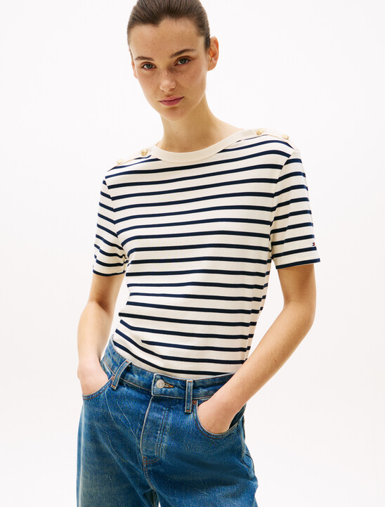 Stripe Boat Neck Relaxed T-Shirt