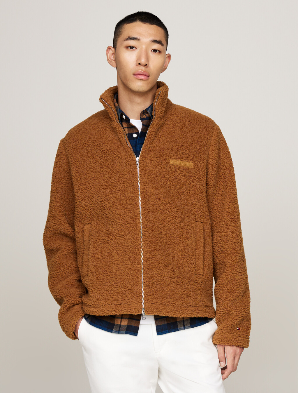 Textured Teddy Fleece Zip-Thru Fleece Jacket, Country Brown, hi-res