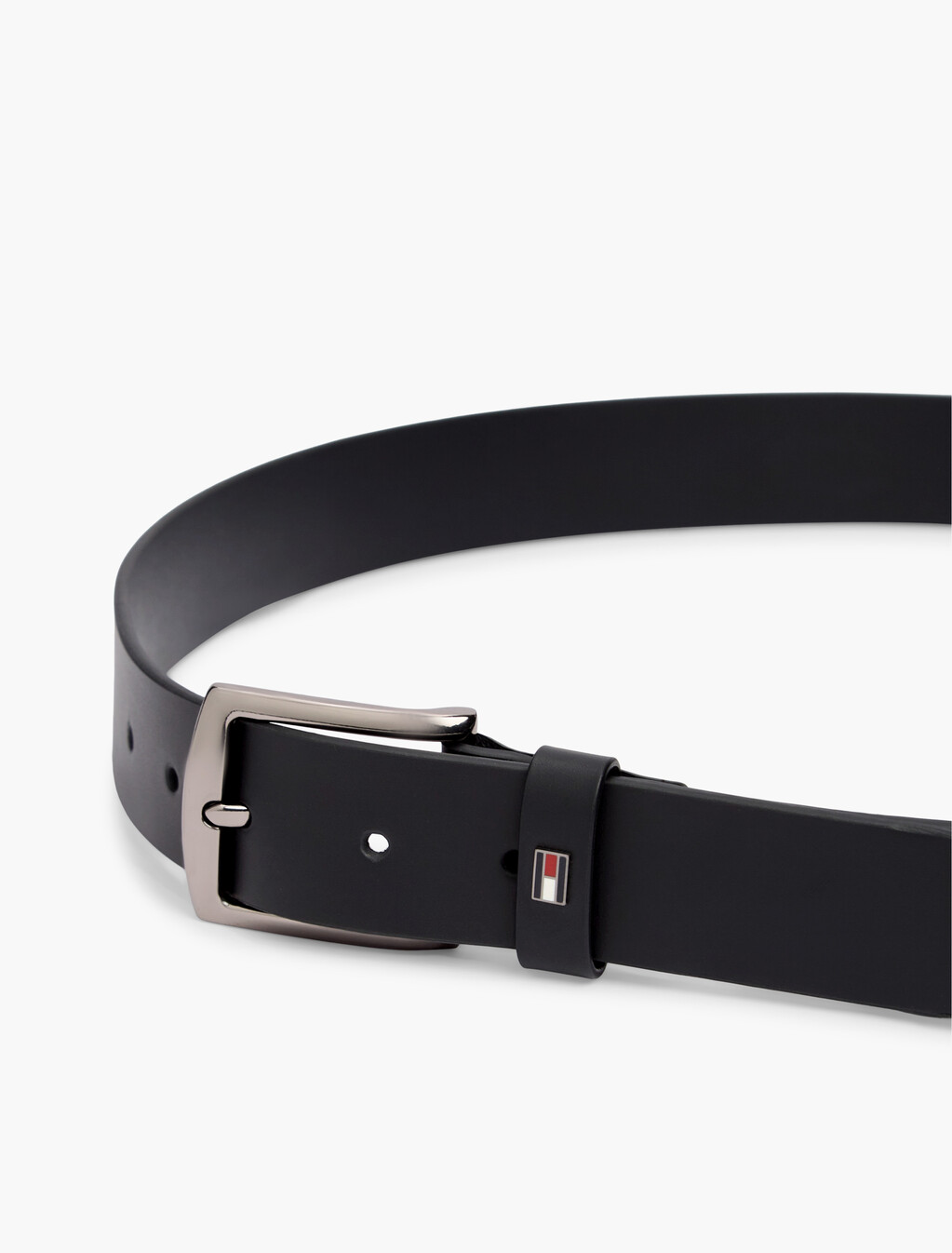Leather Enamel Flag Rectangular Buckle Belt, Black, hi-res