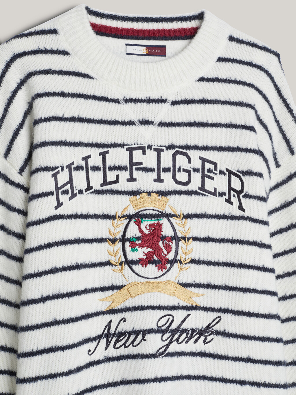 Breton Stripe Crest Relaxed Jumper, Blue Stripe, hi-res