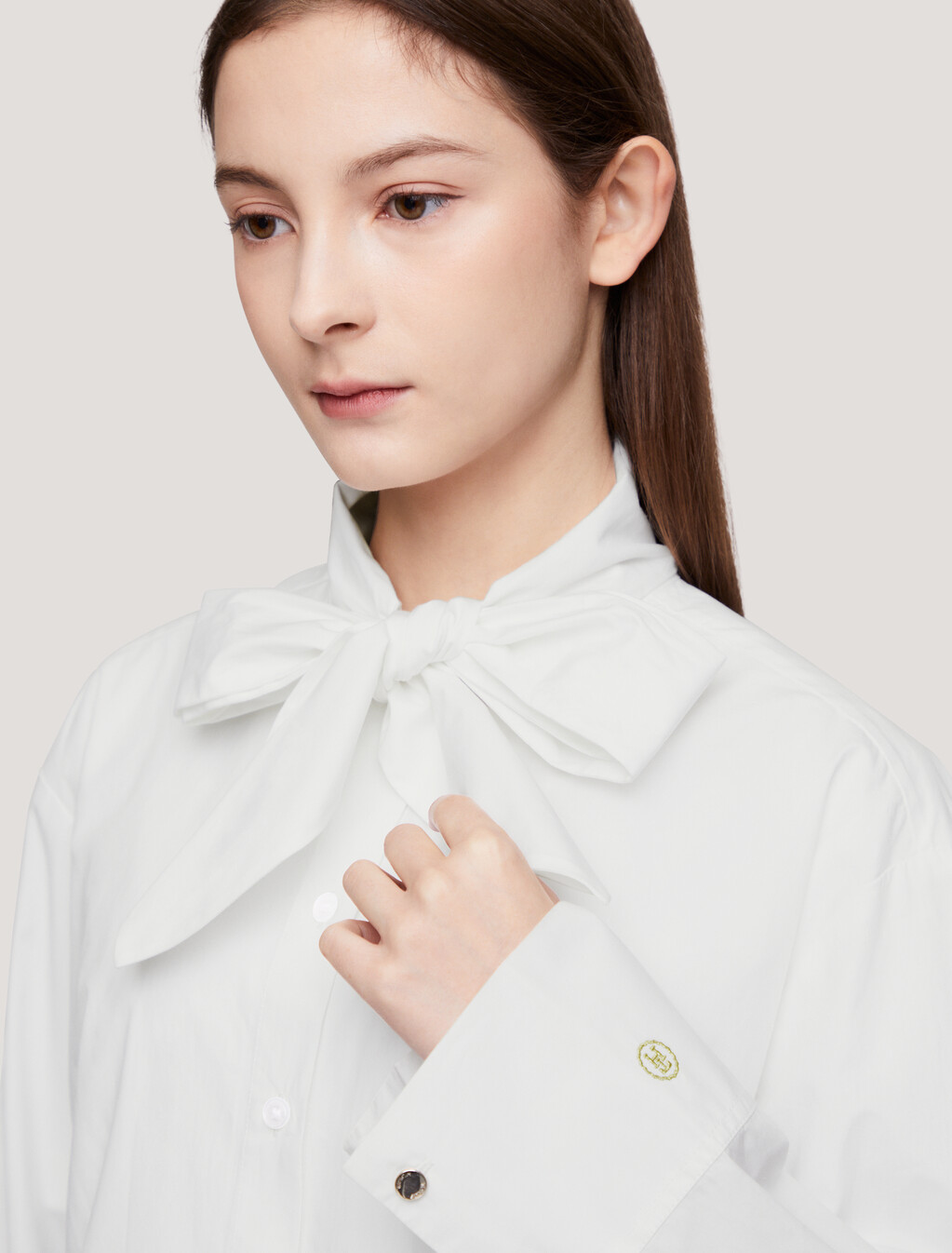 Cotton Bow Blouse, Th Optic White, hi-res