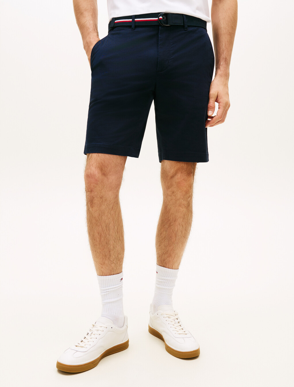Denton Belted Twill Slim 9.5" Inseam Shorts, Navy Blue, hi-res