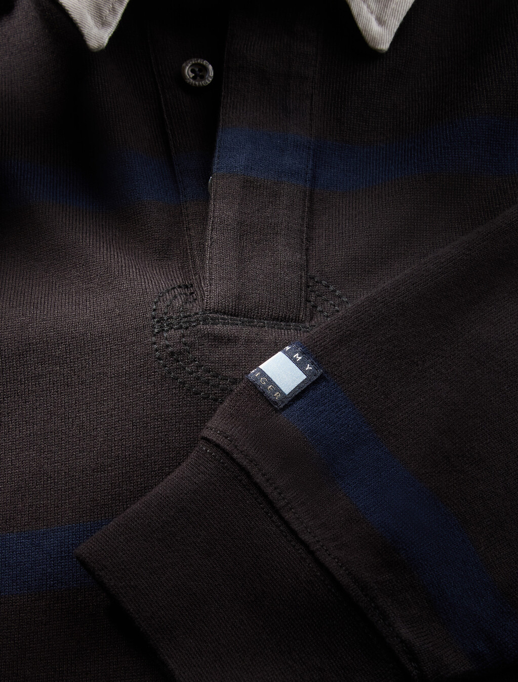 Stripe Jersey Rugby Shirt, Black / Navy Blue, hi-res