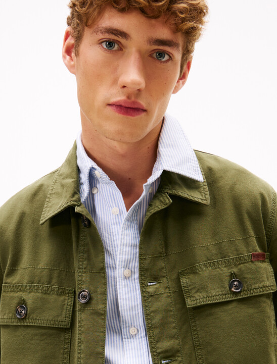 Textured Washed Sateen Utility Shirt Jacket