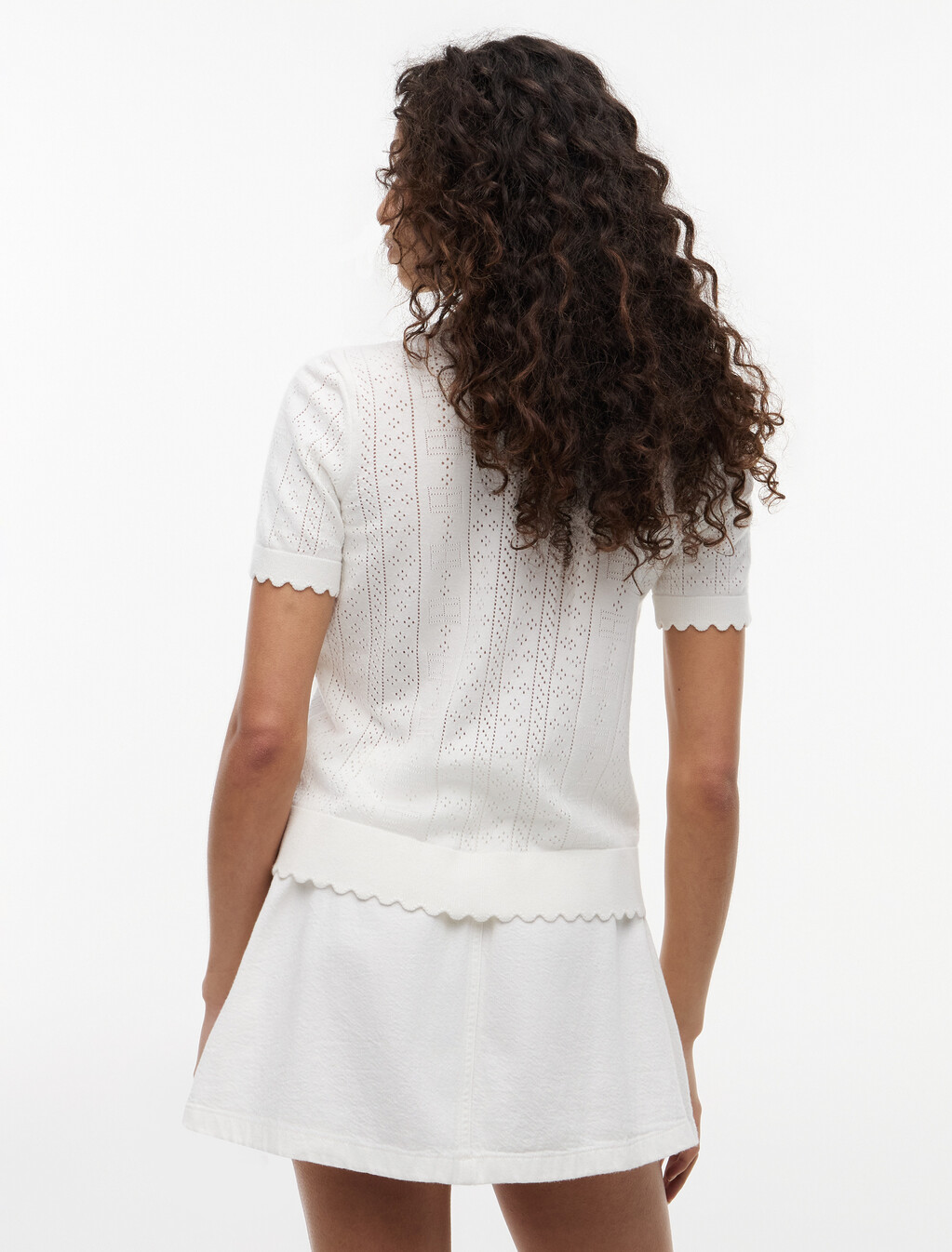 Pointelle Flag Short Sleeve Polo Jumper, Ancient White, hi-res