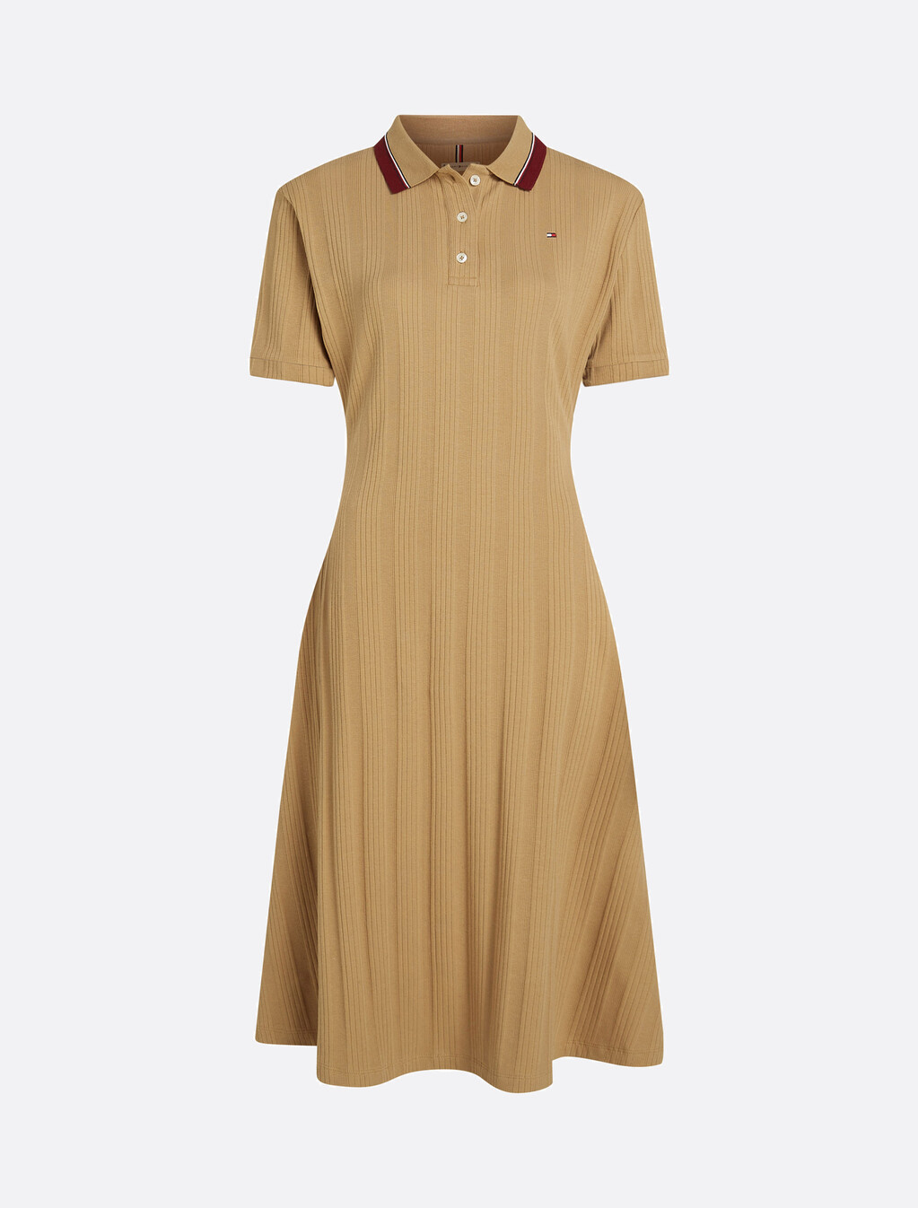 Rib Knit Polo Midi Dress, Safari Canvas, hi-res