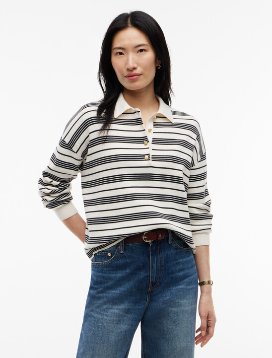 Premium Knit Gold-Tone Button Polo Jumper