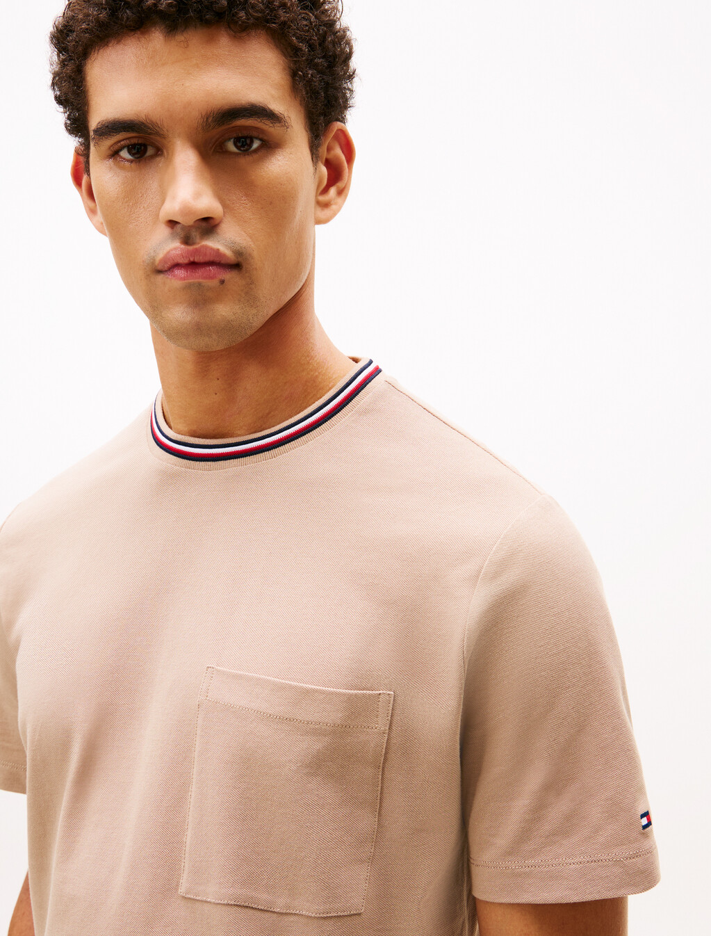 Stripe Trim Cotton Pique Pocket T-Shirt, Coastal Taupe, hi-res