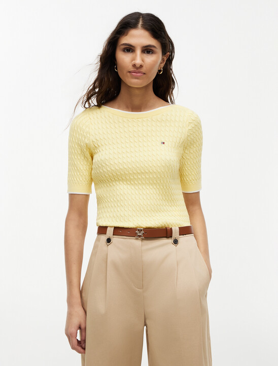 Cable Knit Boat Neck Short Sleeve Jumper