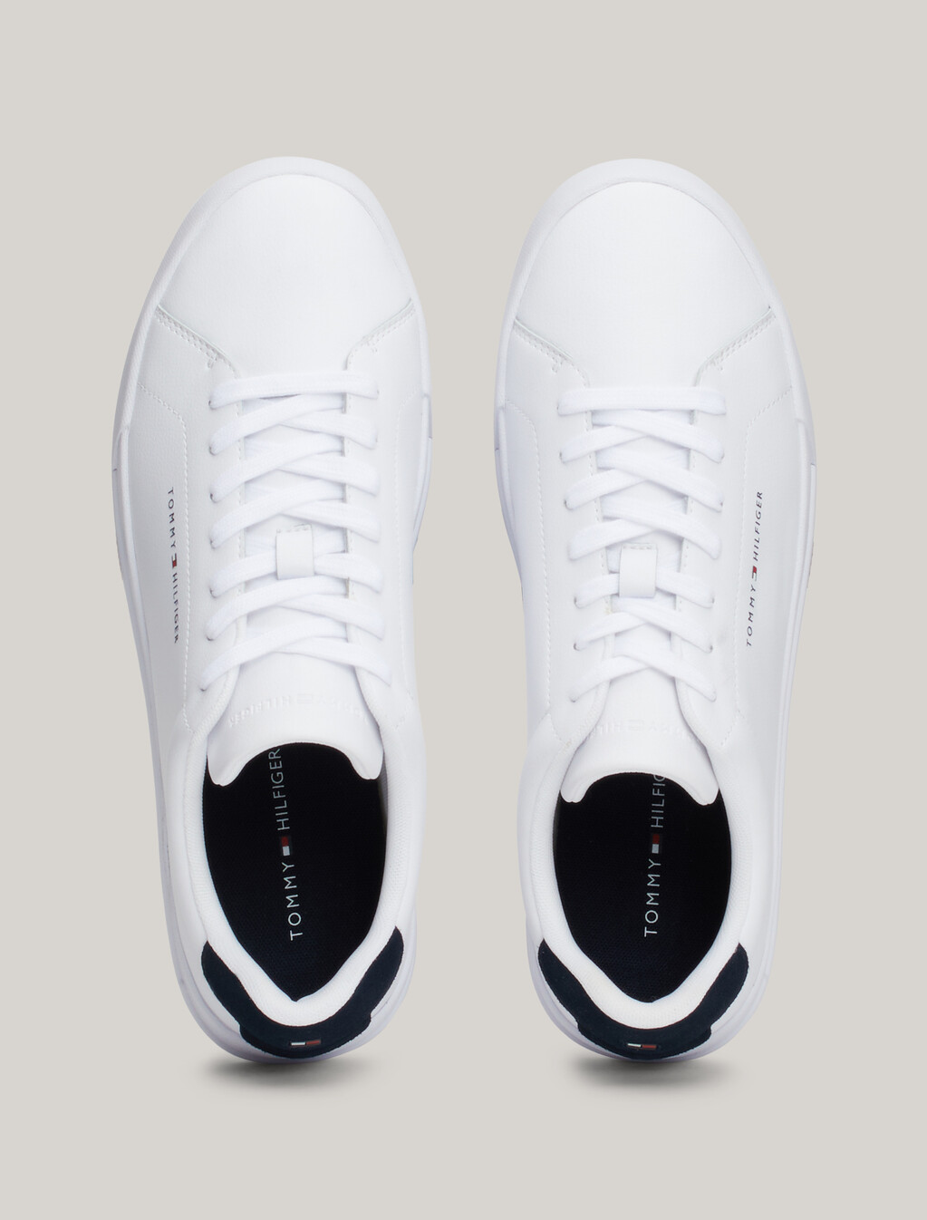 Pebble Grain Logo Court Trainers, White/Desert Sky, hi-res