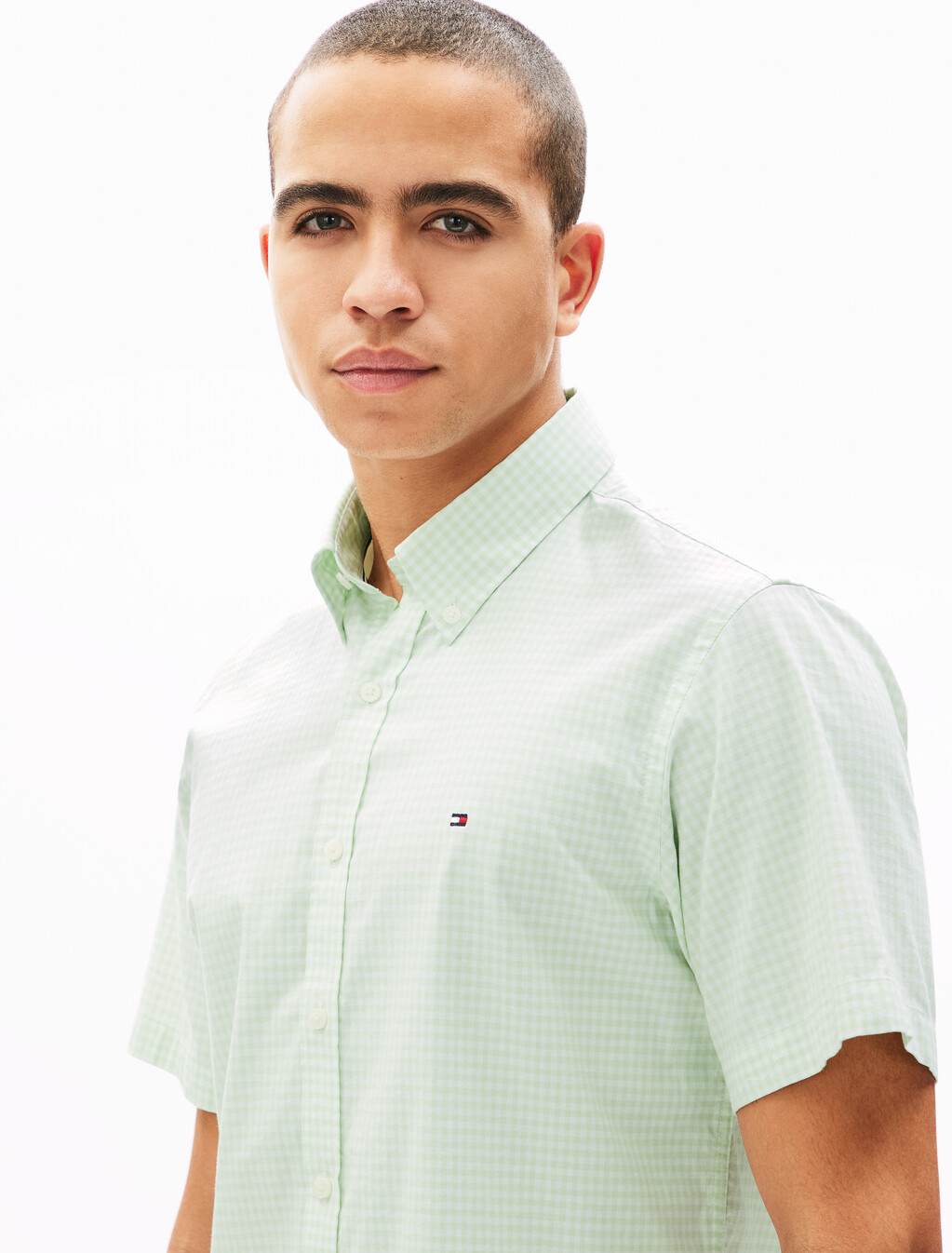 Oxford Gingham Short Sleeve Shirt, Opal green / Check, hi-res