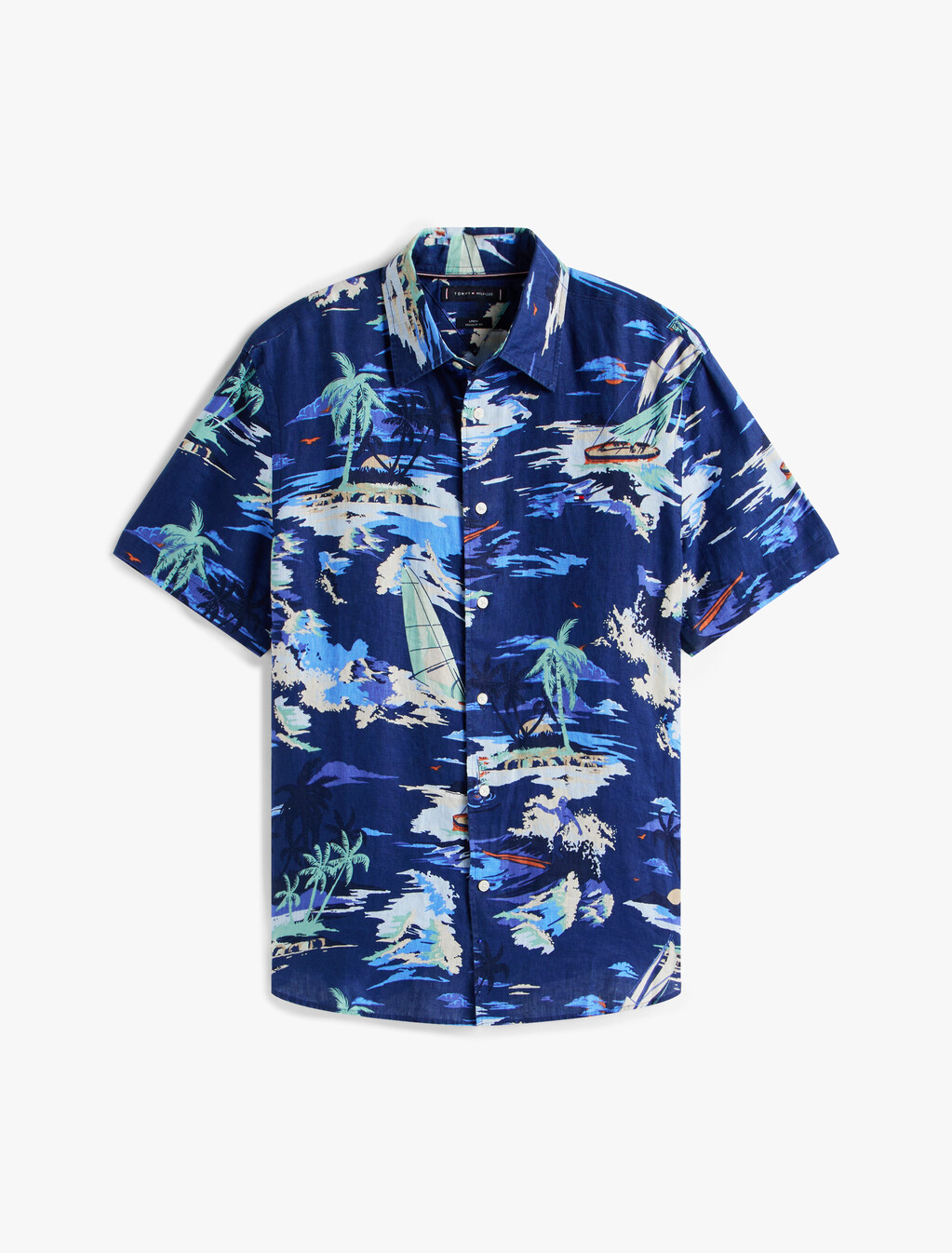 Vacation Print Linen Shirt, Preppy Navy / Allover, hi-res