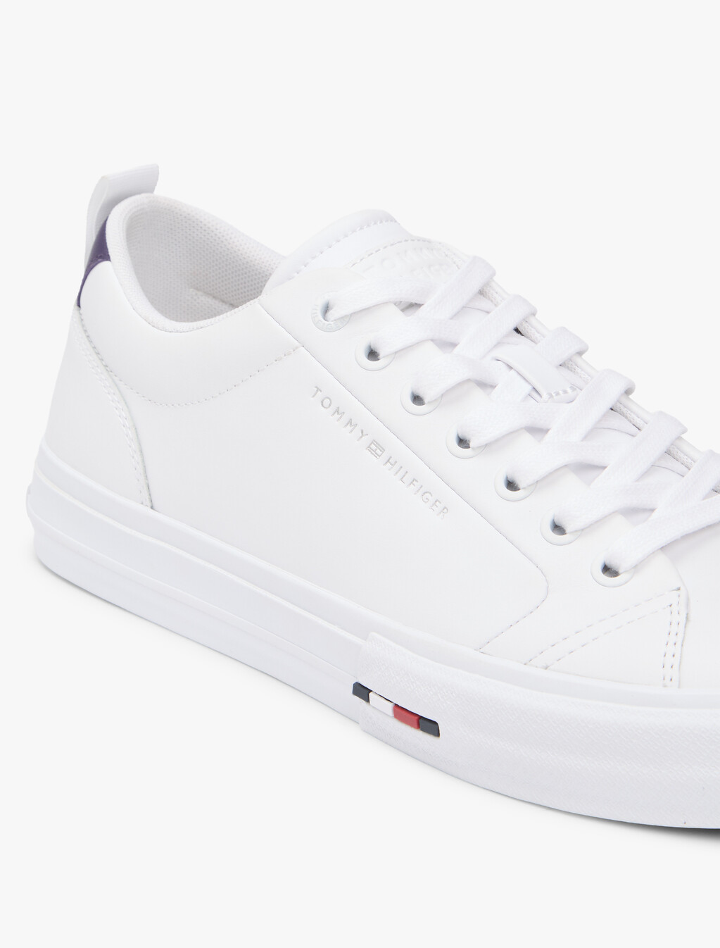 Contrast Midsole Debossed Leather Trainers, White, hi-res