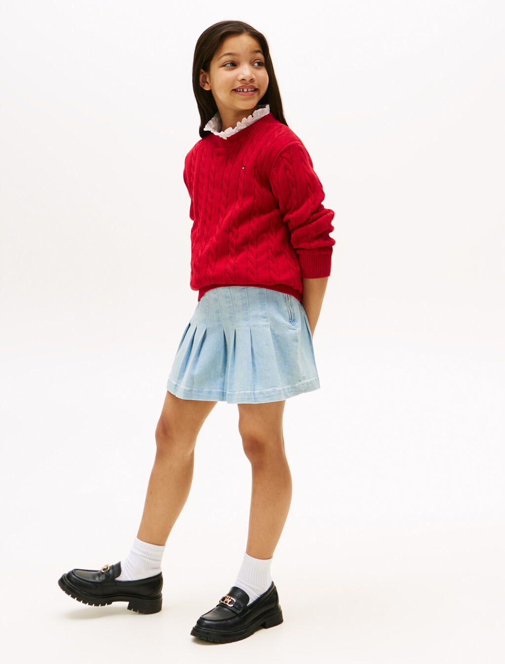 Denim Pleated Skirt, Drapeylight, hi-res