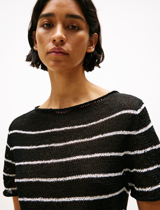 Textured Rayon Boat Neck Sweater