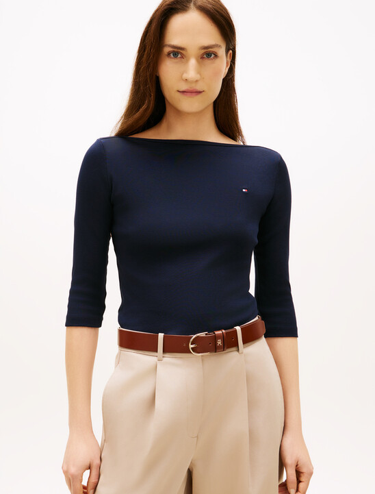 Three-Quarter Sleeve Boat Neck T-Shirt
