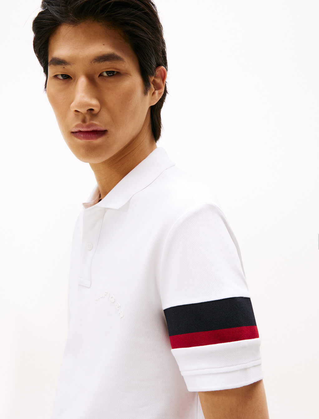 Color Tape Sleeve Polo, White, hi-res