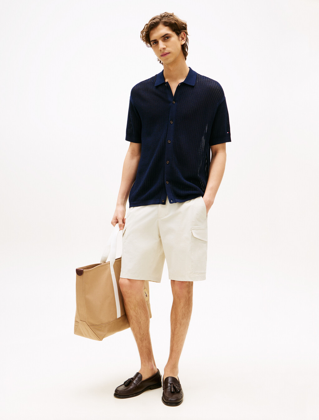 Structured Open Knit Overshirt, Desert Sky, hi-res