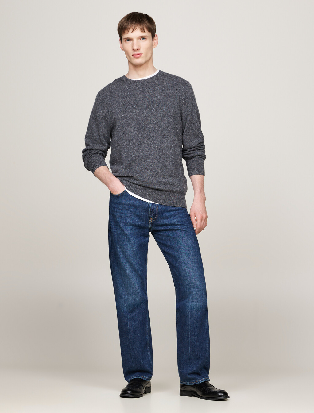 Smart Casual Cashmere Jumper, Grey Donegal, hi-res