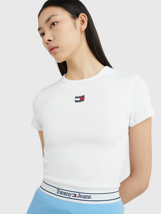 BADGE RIB-KNIT FITTED T-SHIRT