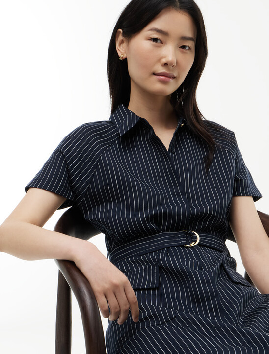 Stripe Belted Shirt Dress With Linen