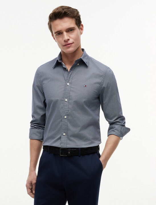 Slim Flex Micro Print Poplin Shirt