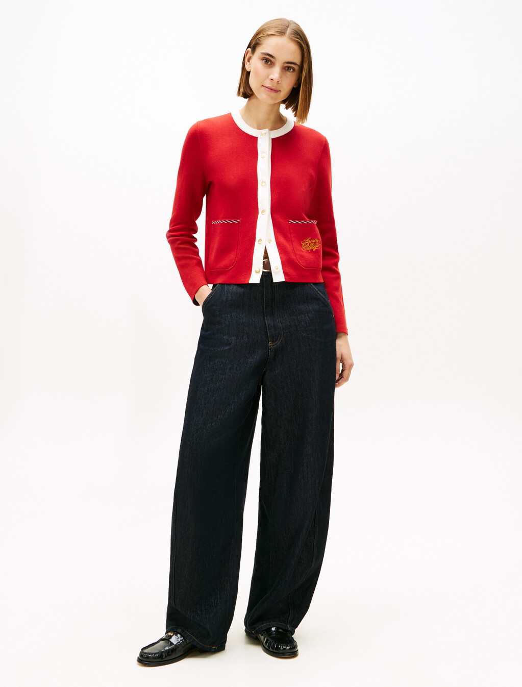 Reversible Crew Neck Cardigan, Arizona Red, hi-res