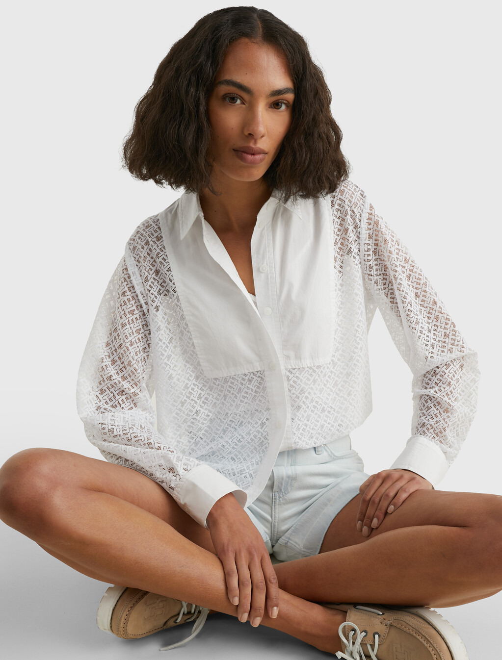 Lace Monogram Relaxed Fit Blouse, Th Optic White, hi-res