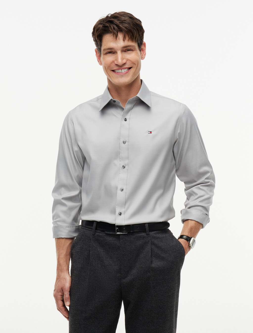 New York Label Regular Fit Non-Iron Shirt, Hydrogen Grey, hi-res