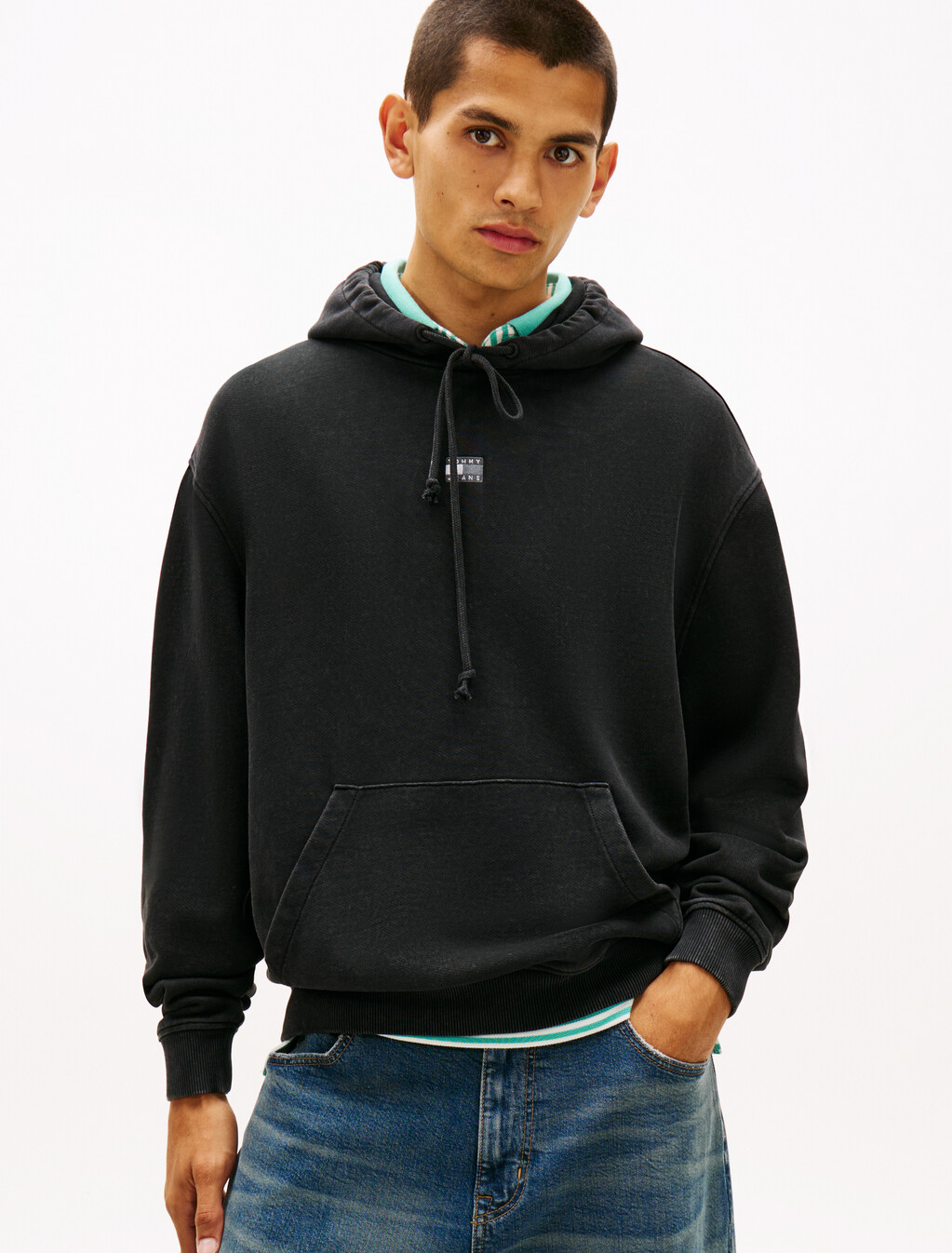 Overdyed Back Flag Badge Relaxed Hoody, Black, hi-res