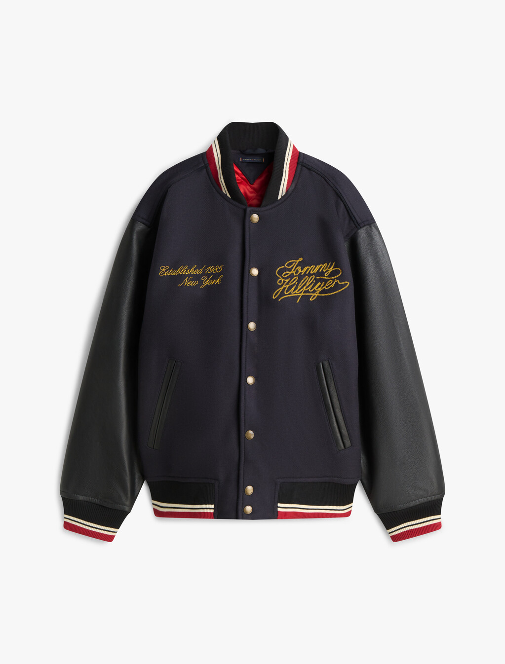 Wool Blend Leather Varsity Jacket, Desert Sky, hi-res