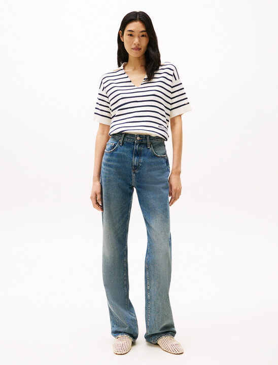 Stripe Short Sleeve Polo Jumper
