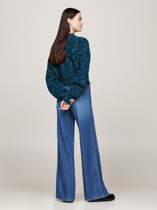 Mock Turtleneck Boxy Cropped Jumper With Wool